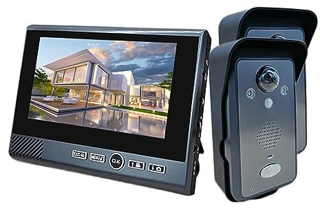 Sonnette sans Fil 7 Pouces Interphone vidéo sans Fil dans Une Maison privée Interphone sans Perforation Sonnette d'entrée vidéo Téléphone Interphones pour l'appartement pour la Maison, l'école, l