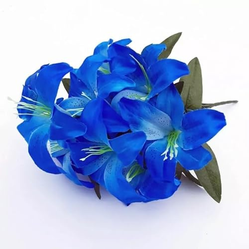 Constprog 10 mazzi di fiori di giglio artificiali in seta, squisiti per casa, matrimoni, feste e giardini (blu scuro)