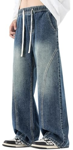 AIEOE Pantalon pour adolescent garçon, jeans homme lavés, style hip hop, skateboard, coupe droite, baggy, denim Y2K, streetwear, bleu, 48