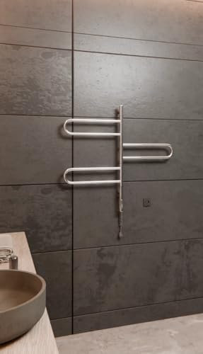 Elna Edelstahl Handtuchheizkörper 78W – 815x460 mm – Elektrischer Wandheizkörper mit 3 drehbaren Armen – Badheizung mit Timer & Thermostat – Glänzend poliert – IP44