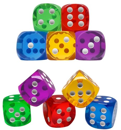 COYUN 10 Pièces D6 dés 14mm, Jeu de dés, 6 Faces,5 Couleurs Translucides dés de coin arrondis Idéal pour Jeux de Table et Jeux de Dés
