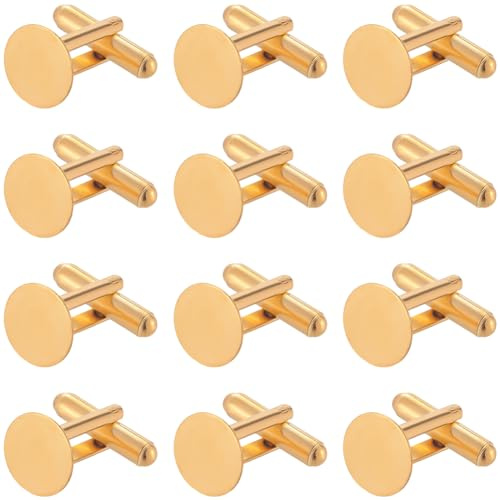 SUNNYCLUE 1 boîte de 20 Boutons de Manchette Ronds en Or Vierge de 12mm en Alliage de Laiton Plateau à Boutons Plats pour Petites Entreprises Boutons de Manchette pour Hommes Bricolage Mariage Banque