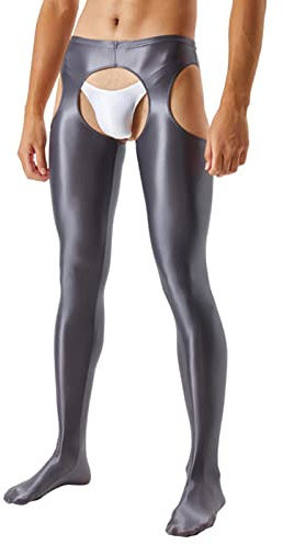 2025 - Legging creux brillant soyeux à quatre côtés pour homme - Lingerie ouverte - Grande taille - Slip arrière ouvert pour homme
