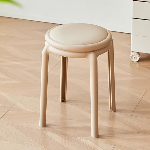 Kunststoff Stapelhocker 46cm Sitzhöhe, Rund Esszimmerhocker | Gepolstert Barhocker | Ergonomisch Stapelstuhl, Für Küche Café Theke Bar Büro Garten(Khaki)