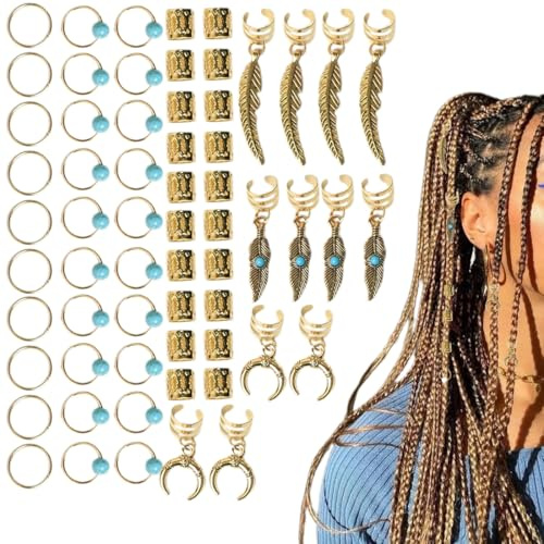 62 Stück Haarschmuck für Zöpfe haarschmuck, Schmuck für Haar Manschetten Clips für Dreadlock Zubehör Haarspiralen Clips Haarschmuck für Dreadlocks für Männer Frauen Mädchen und Jungen Zöpfe (Gold)