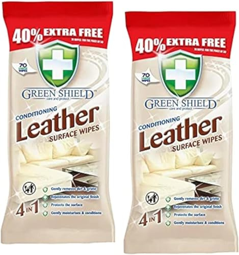 LEATHER SURFACE WIPES 2 PACK - 70x2 Strong Large Wipes Per Pack | Restores Shine Removes Dirt & Grime | Protects Moisturises & Conditions The Surface | Sofa Cleaner | Cleans Car Seats, Shoes, Bags