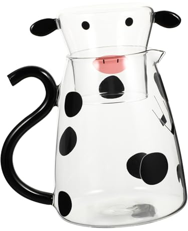 LIGIGWASH Carafe Verre Motif Vache Bouilloire Micro Ondes Kettle Théière Froid pour Jus Lait et Thé Verres Adorables Cadeau Maison