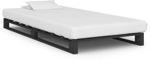 Qnhdfrt Palettenbett Grau Massivholz Kiefer 100x200 cm Bettgestell mit Lattenrost Robustes Holz Bett für Schlafzimmer Gästezimmer und Jugendzimmer