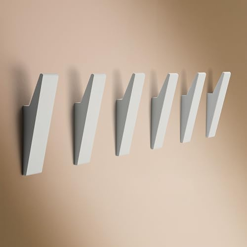Designfabrik Hamburg klädhängare i aluminium med dold fastsättning | modern väggkrok för jackor, handdukar, kläder | väggmonterad krok minimalistisk design (matt vit, set med 6)