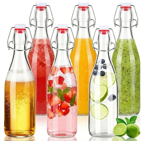 Siocok 6 PCS 250ml Glass Bottles with Stoppers, Clip Top Preserve Bottles Clear Glass Bottless with Airtight Stoppers, for Homebrewing, Beverages, Kombucha, Wine, Vinegar and Oil (500ml - 6Pack)
