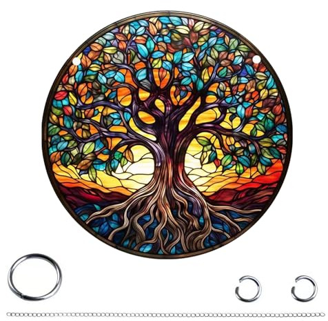 VBSYUYQ 15cm Tree of Life Acrylic Wall Art for Indoor Outdoor Decor | 1 piece 15cm tree of life acrylic hanging decor with rope, for indoor living room outdoor garden fence wall decoration gift