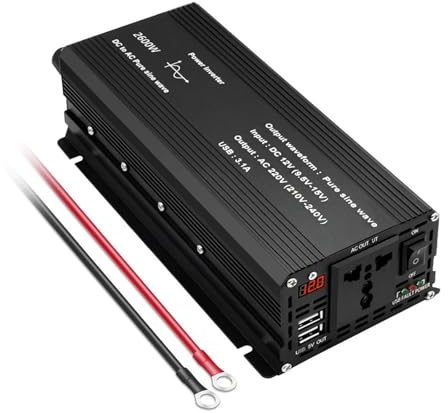 Convertitore Adattatore Inverter Per Auto Da 1000 W 1500 W 2200 W 2600 W DC 12V A AC 220V Con Doppia USB 3.1A EU/onda Sinusoidale Pura Universale Inverter Convertitore(2600W 50Hz Universal)