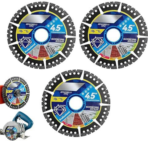 Diamond Multi-Purpose Saw Blades, 4.5 Inch Angle Grinder Cutting Disc, Diamond Saw Blades, Segmented General Purpose Blade Dry/Wet Cutting Concrete, Diamonds Cutting Wheel for Marble Tile Steel (3PCS)