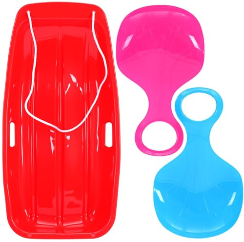 JolliLudo 3 Pcs Plastic Snow Sleds 35 Inch for Flexible Adults Winter Cold-Resistant Toboggan Sled Board with Pull Rope Handles for Downhill Sledding Sleigh Sand Board Sleigh Winter Skiing Outdoor