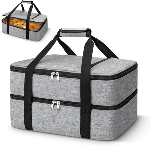 Coobiiya Insulated Casserole Carrier,Lasagna Lugger Tote Keeps Food Hot or Cold,Thermal Lunch Bag Warmer & Cooler Carrier Bag,Portable Tote Bag Fits 9 x 13 Baking Dish for Picnic and Cookout