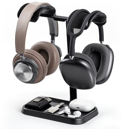 QinCoon Soporte Doble para Auriculares, Soporte Doble equilibrado para Auriculares para Escritorio (Negro)