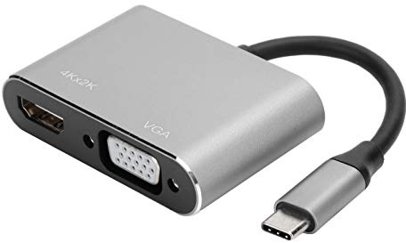 MNYTDPOCF Type - C Hub Adapter, USB C to HDMI VGA DVI Displayport Converter Dock, 4K Ultra HD Resolution with Ethernet Port, Aluminum Alloy Design for Laptop PC Pro Air (Grey)