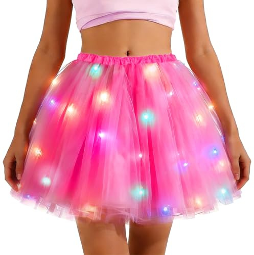Tüllrock Pink, Tüllrock Damen Tütü Vintage Tüll Rock A-Linie Swing Minirock Tanzrock Ballettrock, Abschlussball Fasching Karneval Motto Party Ballett Tanzen Fancy Dress 38CM
