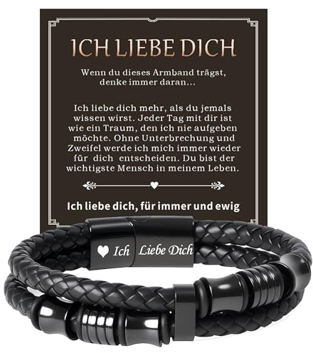 Kessofera Armband Herren Leder Geschenke, Edelstahl Verschluss Lederarmband | Weihnachten Geburtstag Jahrestag Valentinstagsgeschenk Armbänder Schmuck für Meinen Papa Son Mann Ehemann Freund Bruder