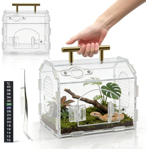 ZHITENG 360°Acryl Terrarium Schnecken, 17x15x12cm Acryl Terrarium Mit Griff | Transparent Faunabox, Atmungsaktiv Reptilienzuchtkoffer, Zuchtfall für Spide Eidechse Skorpion Tausendfüßler Lebensraum