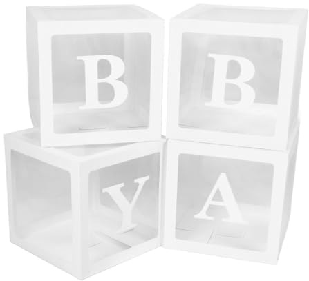 Generic 4st Transparent Ballonglåda med Bokstäver Ballonggåvadekorationslåda för Förslag Bekännelse Babyshowerfest Firande Klar Plastdesign Enkel Montering (Vit)
