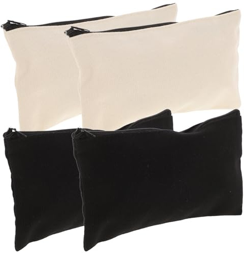 NESTINGHO 4 Stück-Pack Leichte Baumwolltaschen zum Bemalen Multifunktionale Aufbewahrungstaschen mit Reißverschluss 12x21cm für Reisen und Selbstgemacht Projekte