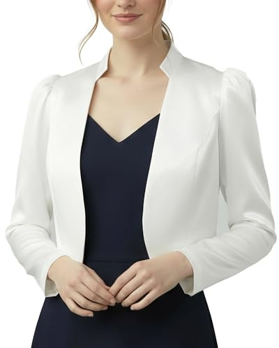 BlackButterfly Giacchino Donna Raso Manica Arricciata | Collo alla Coreana, Davanti Aperto, Da Infilare, Foderato, Matrimoni e Cerimonie, Taglie XS-5XL