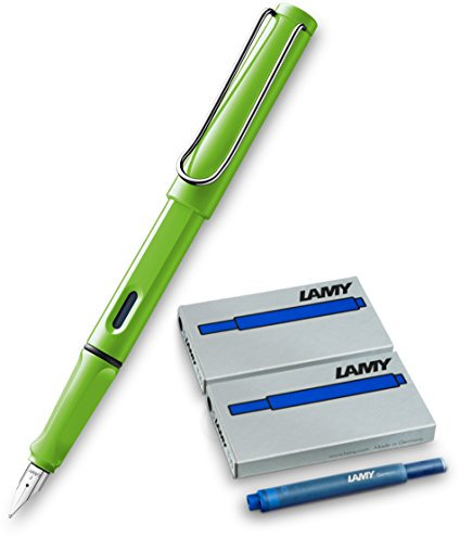 Lamy, Safari, Füllfederhalter, feine Feder, weiß, Grün + 10 Patronen Blau, Füllfederhalter Safari