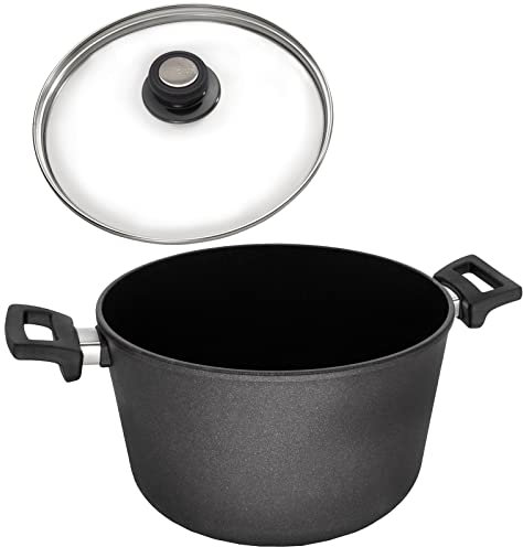 Eurolux Guss-Topf Ø 28 cm Induktion Set mit Glasdeckel (Edelstahlrand) - 8.5 Liter - großer induktiver Universal-Suppentopf Aluguss mit Antihaft-Beschichtung - Made in Germany
