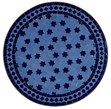 Casa Moro Mediterraner Gartentisch marokkanischer Mosaiktisch Ø 60 cm rund Marine-blau glasiert mit Gestell H 73 cm Kunsthandwerk aus Marrakesch Dekorativer Bistrotisch Balkontisch MT2038