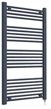 600mm(w) x 1200mm(h) Straight Anthracite Electric Heated Towel Rail, Radiator, Warmer Supplied with 400 Watt Electric Heating Element (PRE-FILLED with heating solution)