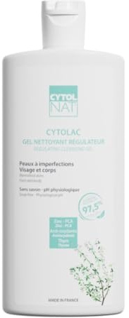 CYTOLNAT Cytolac Gel Nettoyant Visage 250 ml – Nettoyant Anti-Acné Peaux Grasses & Mixtes – Régulateur Sébum, Anti-Imperfections – Sans Savon, Doux
