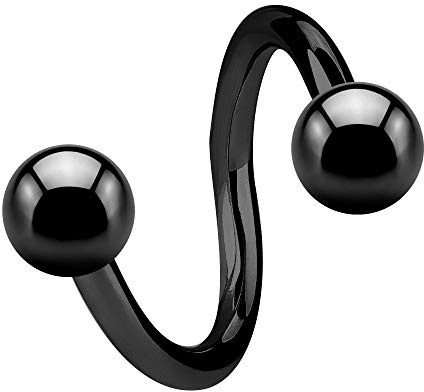 Treuheld | 1,2 mm Piercing SPIRALE - Schwarz - 5 Größen - Spirale mit 2 Kugeln zum Schrauben - Spiral-Ring in Schwarz aus Chirurgen-Stahl - Edel-Stahl