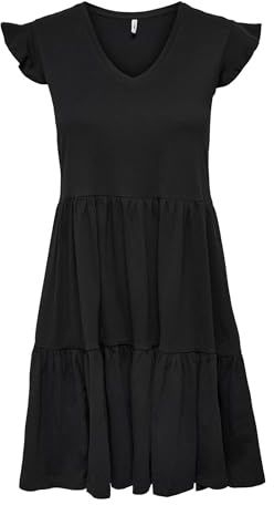 Only Onlmay Life cap Sleeves Frill Dress Jrs Vestito, Nero, M Donna