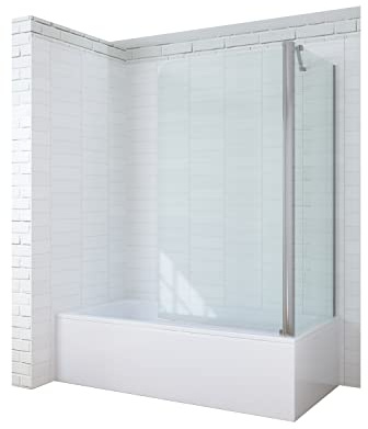 AQUABATOS® 80 x 75 x 140 cm Eck Duschtrennwand Duschabtrennung mit Seitenwand für Badewanne 5 mm ESG Einscheiben Sicherheitsglas mit Nano Beschichtung