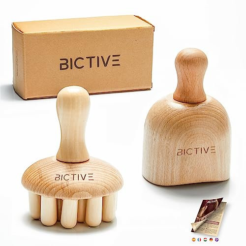 BICTIVE® Maderotherapie Set Massagetasse und Massagepilz, Massage Holz, Anti Cellulite Massagegerät, Celulitis, Massageroller Holz, Anticellulite Geräte, Cellulite Massage, Lymphdrainage