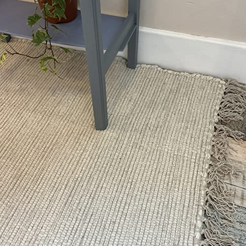 Second Nature Online Natural Hush Soft Cotton Rug in Muted Cream Hand Loomed and GoodWeave Certified 90 cm x 150 cm