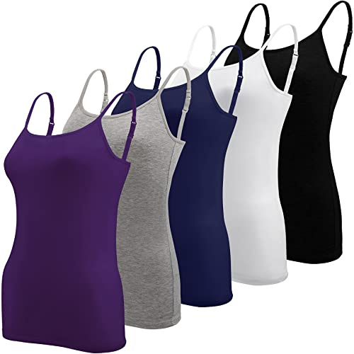BQTQ 5 Pcs Women's Camisole Vest Tops Spaghetti Strap Undershirts Camisoles | Adjustable Spaghetti Straps Camisoles Slim Fit Basic Vest Tops for Women, Soft Seamless Layering Tops for Everyday Wear