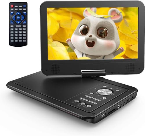 YOTON Lettore DVD portatile da 12,5 pollici con schermo girevole HD da 10,5 pollici per auto e bambini, batteria integrata, auricolare/AV-IN/AV-OUT/USB/scheda SD/TV Sync e formati VCD/MPG/JEPG (non