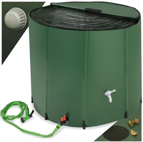 tectake® Récupérateur Eau de Pluie Pliable Réservoir d'eau Cuve Eau de Pluie Filtre en Filet Inoxydable Résistant aux Intempéries pour Arrosage Jardin Potager Plantes Arrosage Gazon - 750 litres