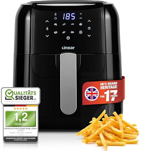 Linsar - Heißluftfritteuse 5,5L - Airfryer mit Timer, Warmhaltefunktion und Touchscreen - Temperatur frei wählbar - Energiesparender & schneller als Backöfen - 1400 Watt (Schwarz)