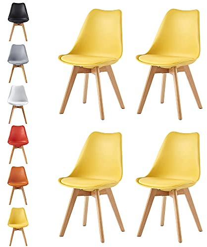 mcc direct Lot de 4 chaises de salle à manger, cuisine, bureau, salon - Chaise design coque EVA - Jaune