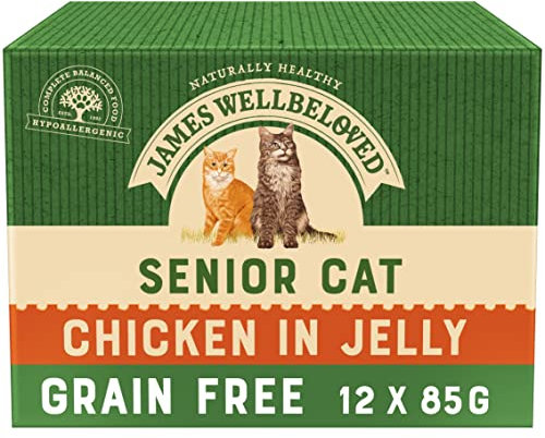 James Wellbeloved Senior Grain-Free Chicken in Jelly 12 Pouches, Hypoallergenic Wet Cat Food, Pack of 1 (12x85 g)