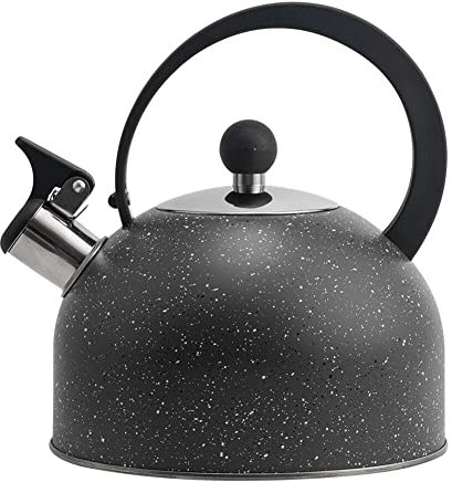 Bouilloire Théière sifflante, 2.5L théière Voyage Théière En Acier Inoxydable Bouilloire Sifflante INOX Bouilloire sifflante 2.5L avec Manche pour cuisinières à gaz à Induction, Noir