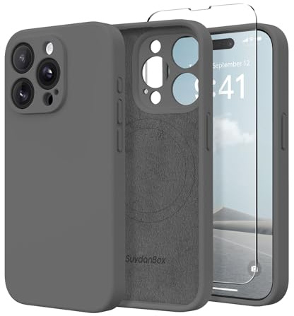 SuydanBox Magnetische Hülle für iPhone 13 Pro, kompatibel mit MagSafe, [Vollständiger Kameraschutz] [Displayschutzfolie] Stoßfeste Silikon-Schutzhülle für iPhone 13 Pro 6,1 Zoll, Dunkelgrau