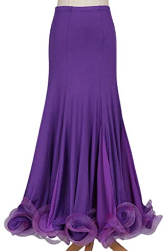 OTMYIGO Lila,XL,Damen Ballsaal Tanzrock Lang Swing Modern Standard Walzer Wettkampf Tanzkleid Bauchtanz Latein Tango Show Röcke