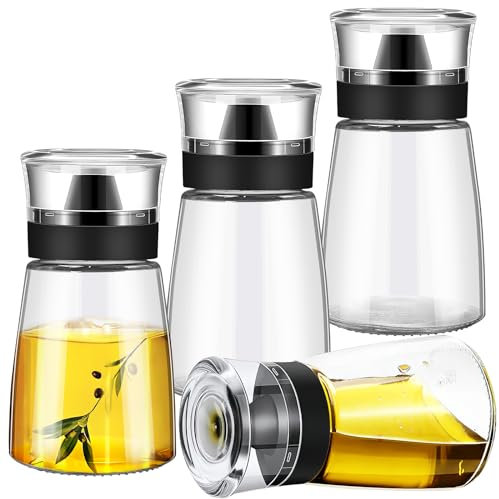 Xaztr 4-Pack Oil and Vinegar Dispenser Set, Glass Bottles with Drip-Free Spout, 5.4 oz Capacity, Modern Design, Leak-Proof, Reusable, Adult Use, Kitchen, Travel, Dining Out