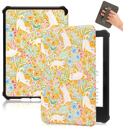 Fancity kompatibel med 16 cm Kindle Paperwhite 11. generationen fodral, mjukt TPU fodral med handledsrem intelligent sömn/väckning för Kindle Paperwhite 11:e generen. 2021 & Signature Edition, Cat