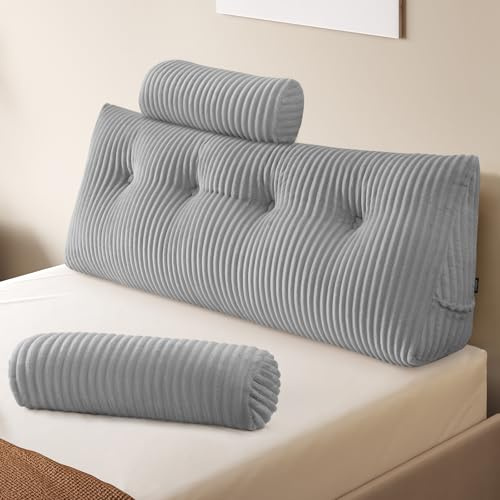 Z-hom Cuscino Schienale, Cuscino triangolare per testiera con fodera rimovibile, Cuscino da lettura per letto, cuscino schienale divano, cuscino da lettura, grigio chiaro (120 x 50 x 20 cm)