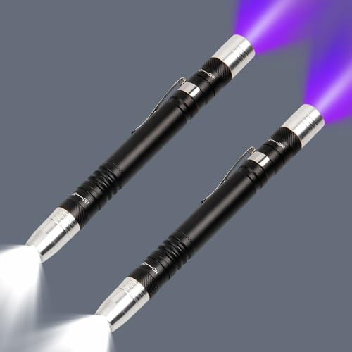 LIAISIMI UV-ficklampa, 395 nm 2-i-1 ficklampa med lila och vitt ljus, mini UV-ficklampa med fickklämma för husdjursurinprov 2 x AAA-batterier ingår ej-2-pack